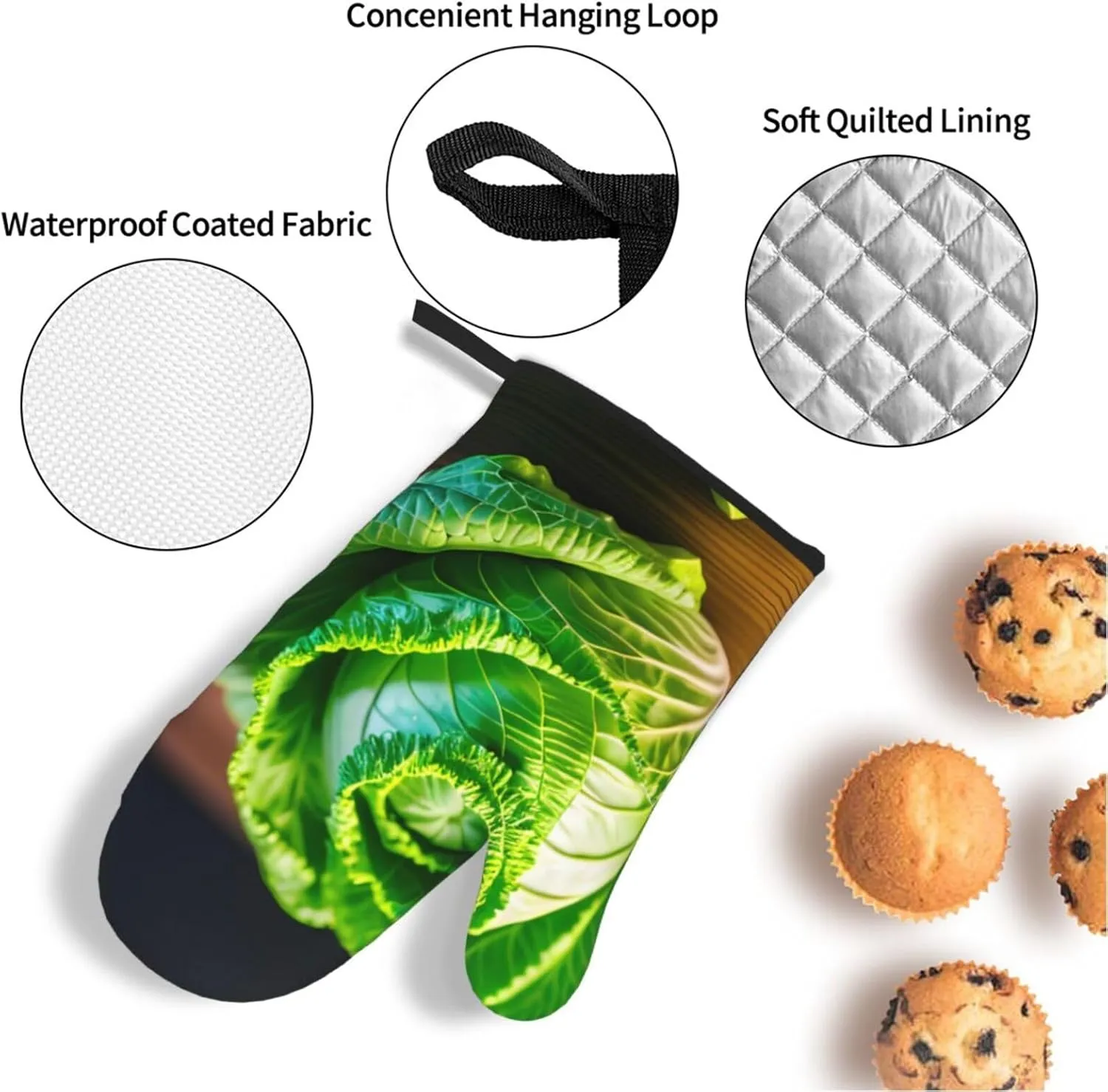 Bright Cabbage Oven Mitts and Pot Holders, Heat Resistance with Quilted Liner Oven Gloves and Hot Pads