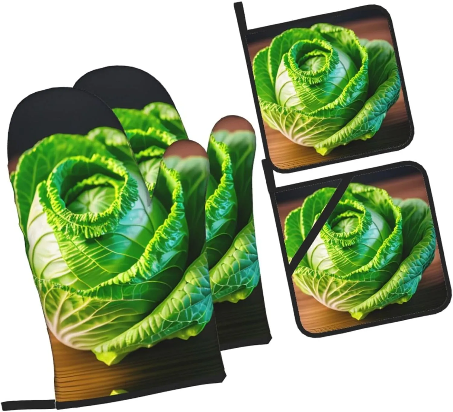 Bright Cabbage Oven Mitts and Pot Holders, Heat Resistance with Quilted Liner Oven Gloves and Hot Pads