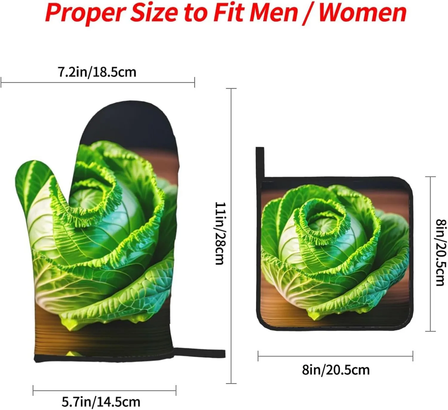 Bright Cabbage Oven Mitts and Pot Holders, Heat Resistance with Quilted Liner Oven Gloves and Hot Pads