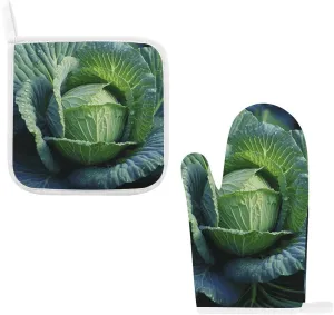 Bright Cabbage Oven Mitts and Pot Holders Sets of 2, Essential for Kitchen Baking Mitts with Stylish Print Heat Resistant Oven Gloves for Cooking Grilling Housewarming Gifts