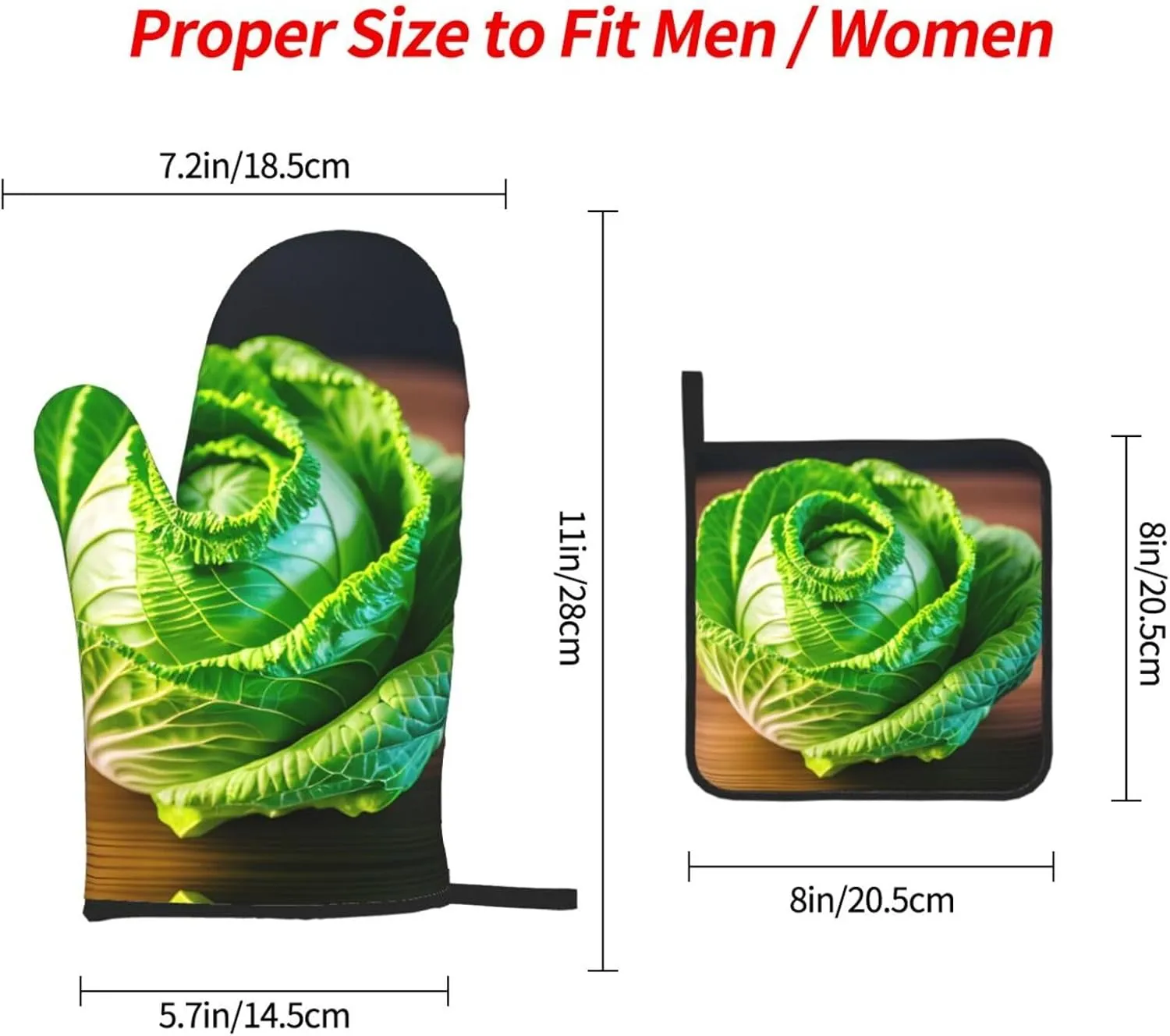 Bright Cabbage Oven Mitts and Pot Holders Sets of 3 Heat Resistant Hot Pads Oven Gloves for Kitchen Cooking BBQ Baking Gifts