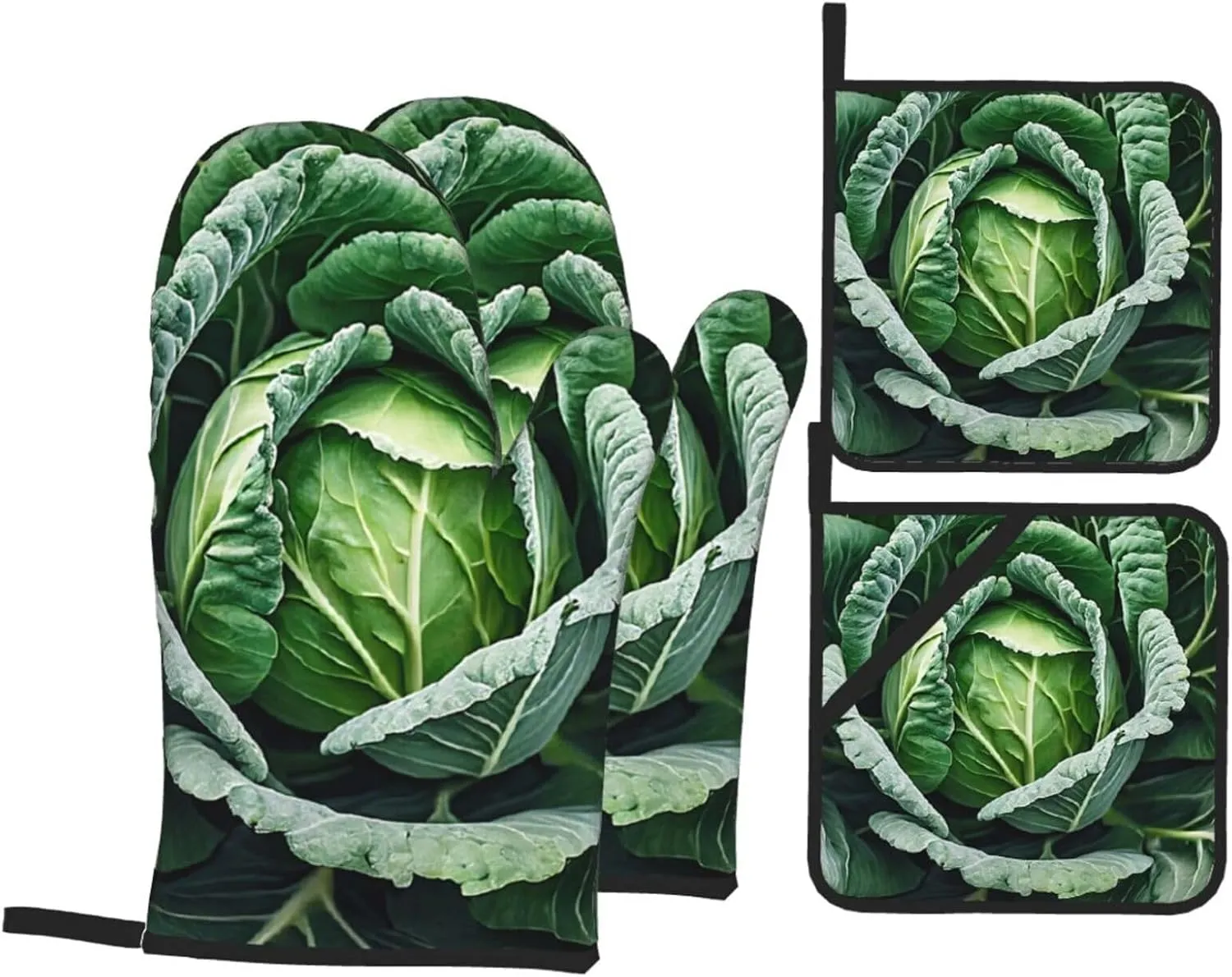 Bright Cabbage Printed Oven Mitts and Pot Holders Set of 4, Kitchen Baking Oven Gloves & Pot Pad for Cooking Baking BBQ