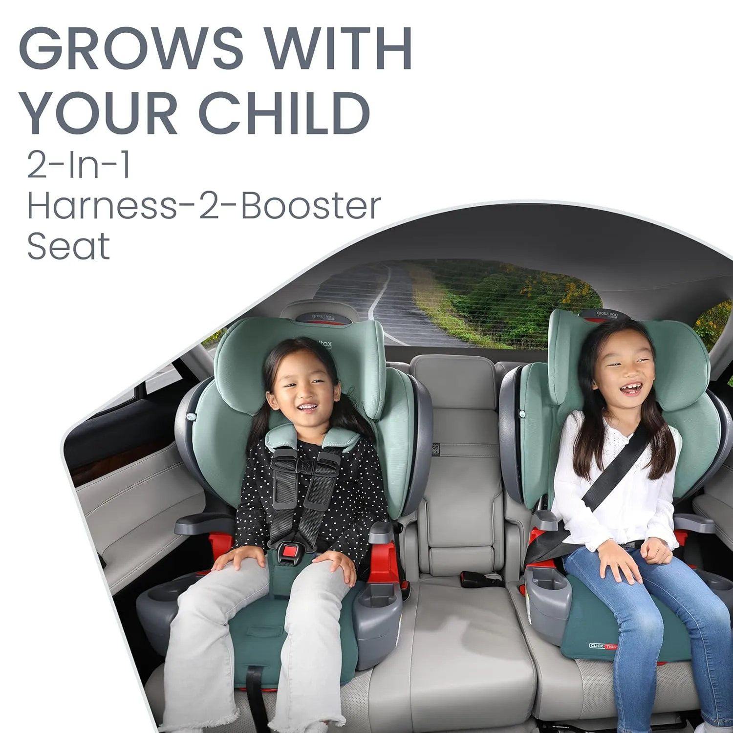 Britax Grow with You ClickTight Plus Harness-2-Booster Car Seat, 2-in-1 High Back Booster, SafeWash Cover, Green Ombre
