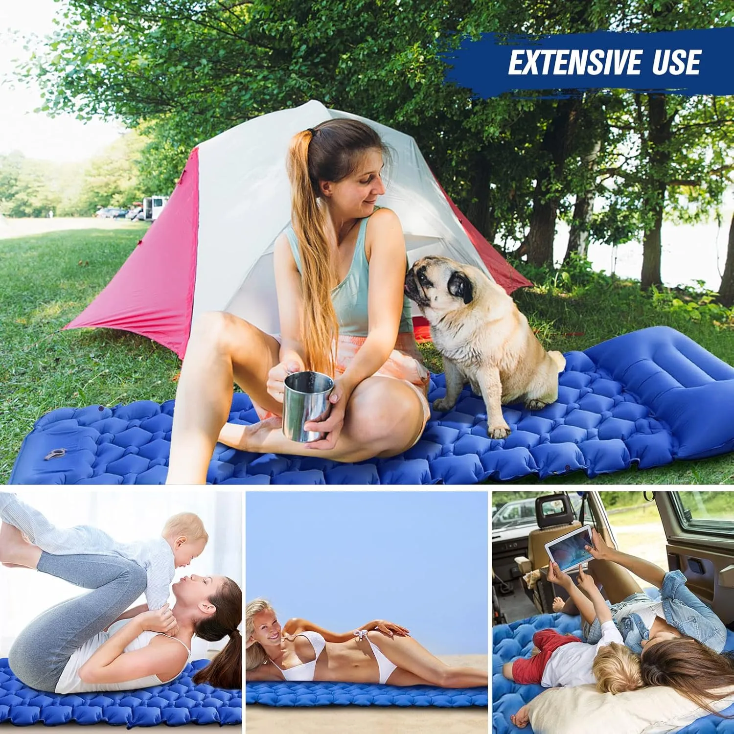 Brrnoo Camping Sleeping Pad, Lightweight Camping Mat with Built in Air Pillow, Portable Inflatable Air Mattress Pad for Hiking, Fishing, and Mountaineering with Easy Inflation (Grey)