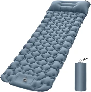 Brrnoo Camping Sleeping Pad, Lightweight Camping Mat with Built in Air Pillow, Portable Inflatable Air Mattress Pad for Hiking, Fishing, and Mountaineering with Easy Inflation (Grey)