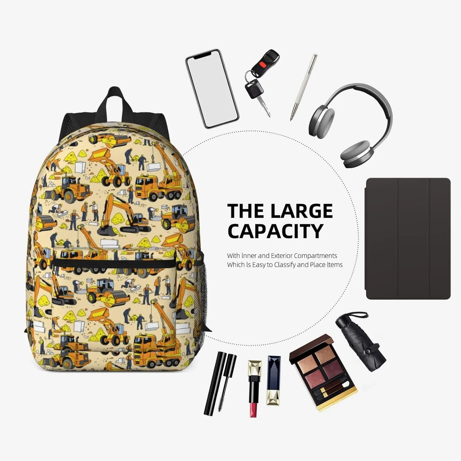 Building people and construction equipment 17 Inch Backpacks Multipurpose Laptop Backpack Double Shoulder Bag for Men Women Gifts