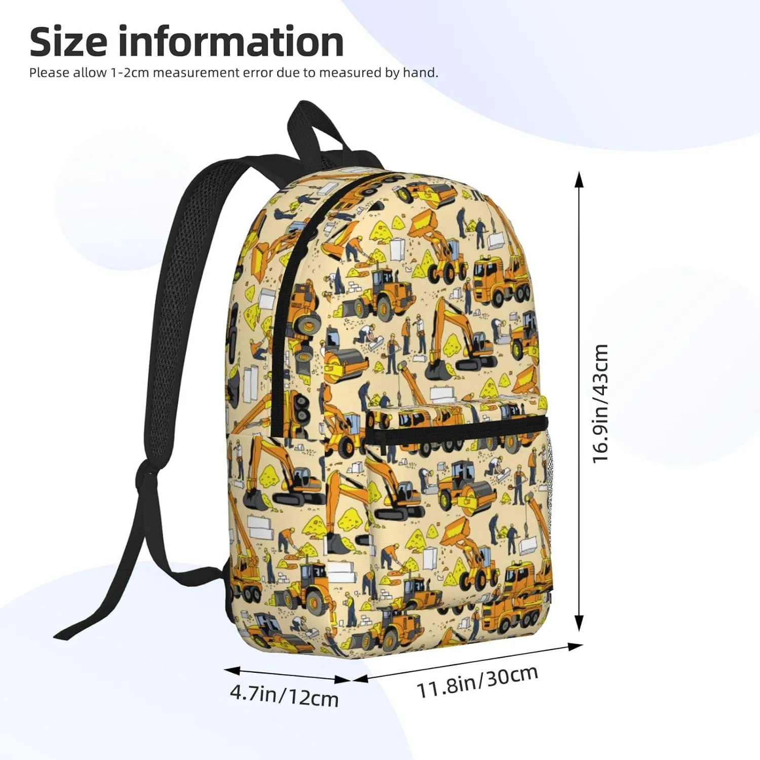 Building people and construction equipment 17 Inch Backpacks Multipurpose Laptop Backpack Double Shoulder Bag for Men Women Gifts