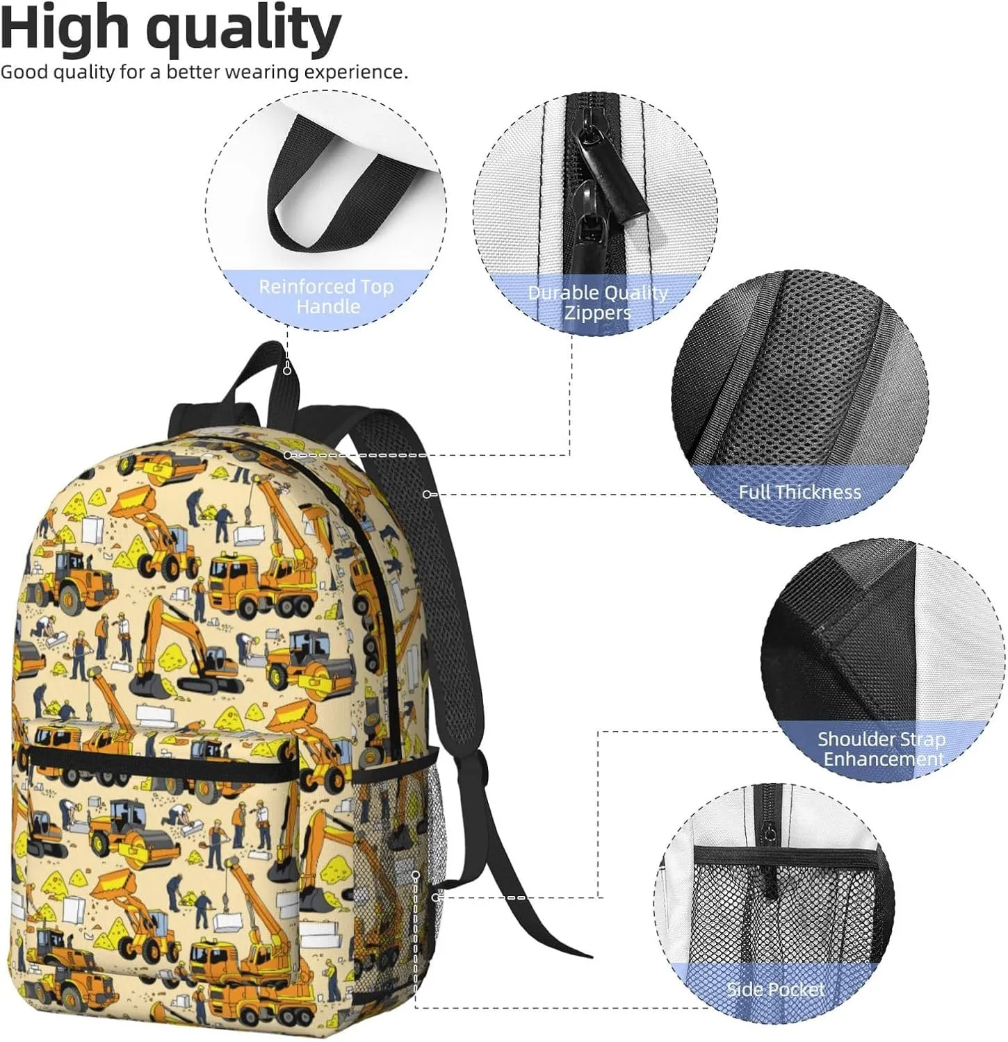 Building people and construction equipment 17 Inch Backpacks Multipurpose Laptop Backpack Double Shoulder Bag for Men Women Gifts
