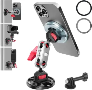 Came-TV Dual Magnetic Car Phone Holder with Dual Ball Head Magic Arm, Aluminum Gym Magnetic Phone Stand for Car/Gym/Tripod/Travel, Modular Car Phone Mount for iPhone Series/Magsafe Case (SY034)