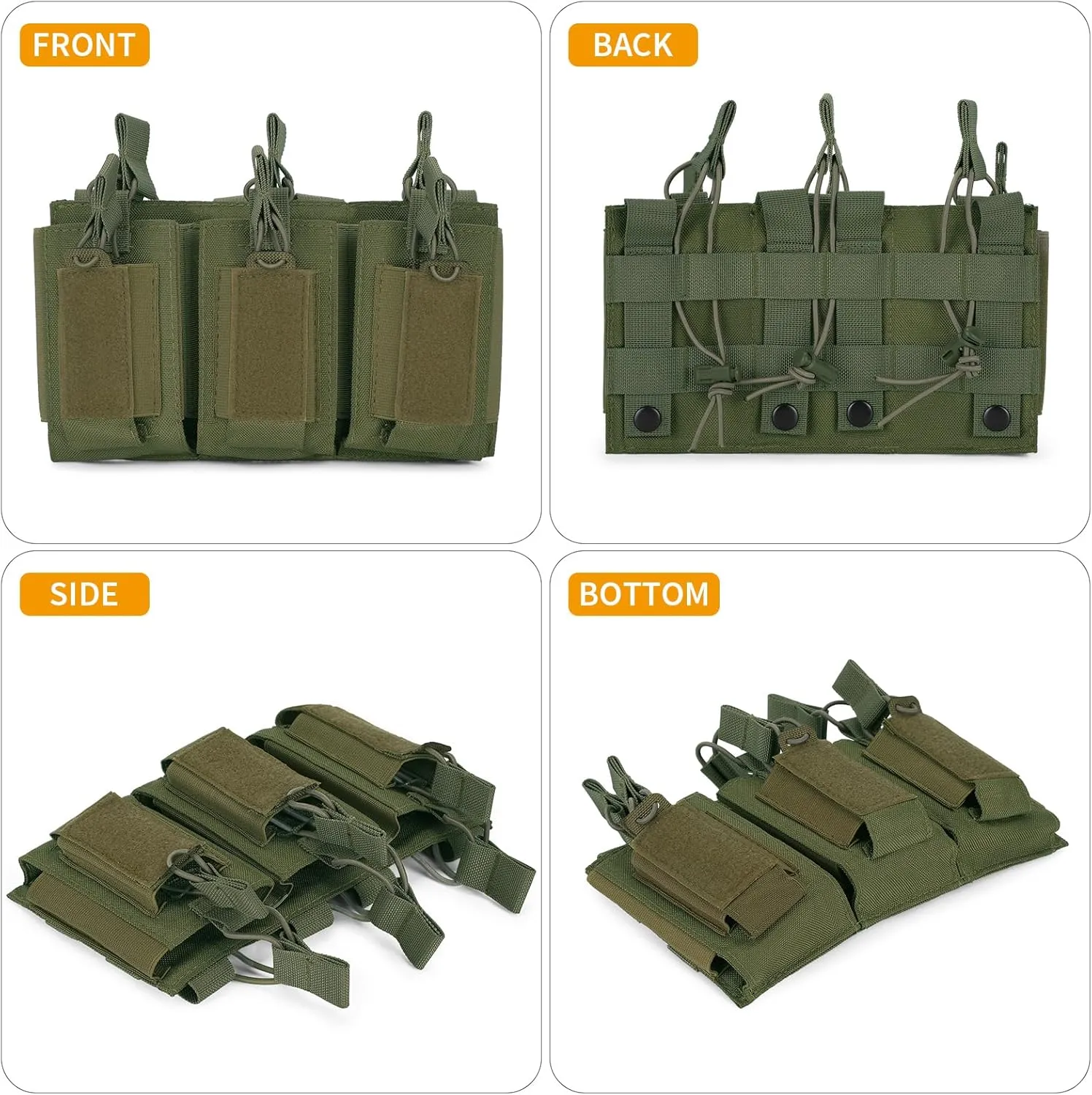 CamGo Triple Mag Pouch Tactical Molle Magazine Pouches Elastic Open-Top Tripple Magazine Holder for 5.56mm M4/M14/M16/AK/AR Rifle Pistol Magazines Carrier