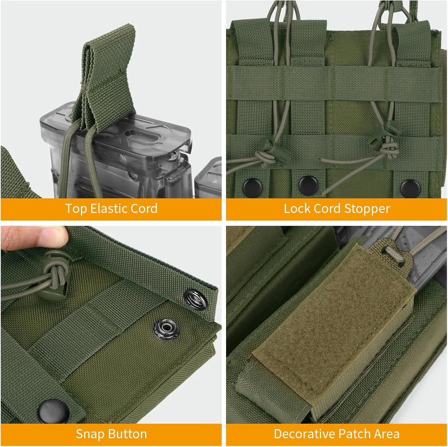 CamGo Triple Mag Pouch Tactical Molle Magazine Pouches Elastic Open-Top Tripple Magazine Holder for 5.56mm M4/M14/M16/AK/AR Rifle Pistol Magazines Carrier