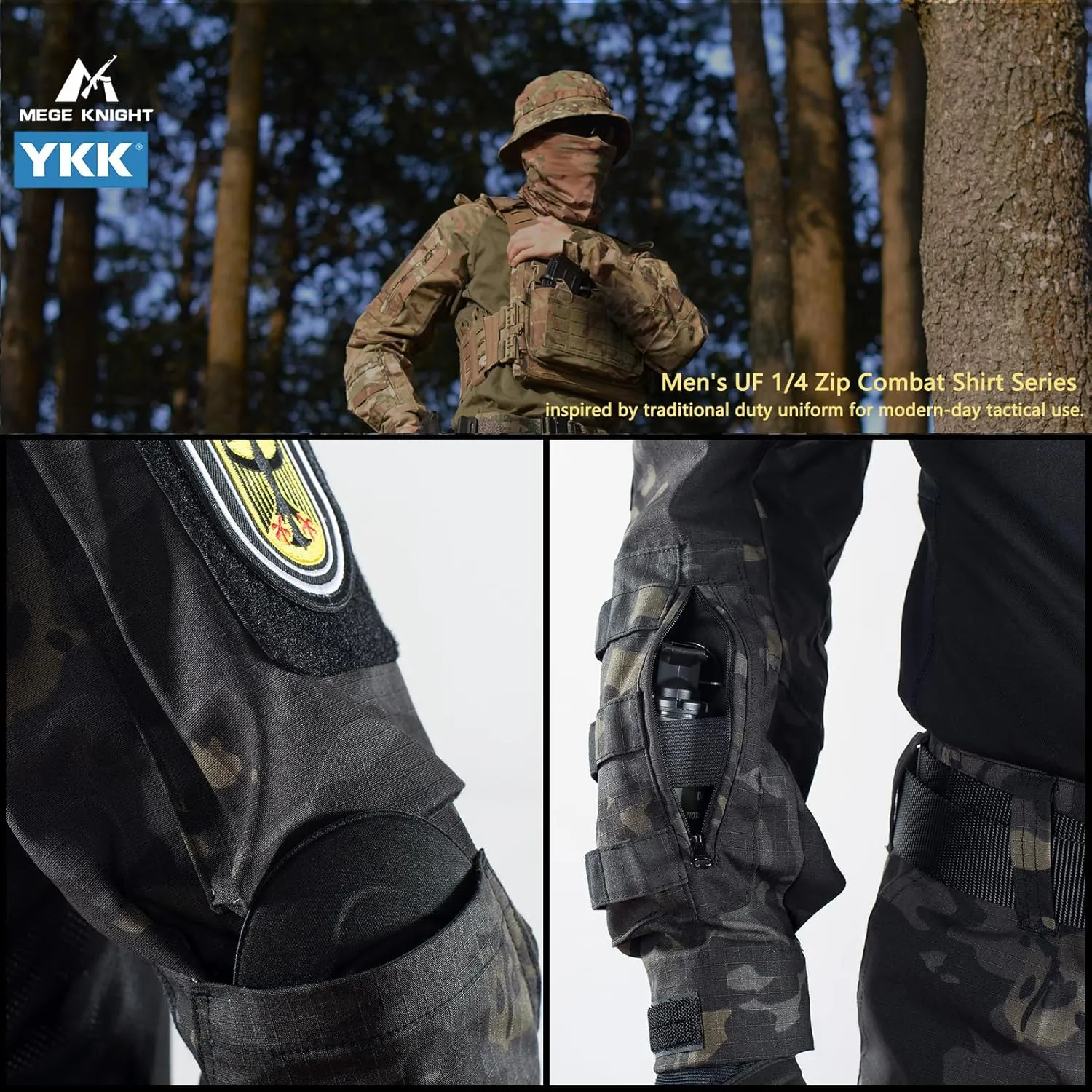 Camo Shirt Men OCP Combat Long Sleeve MC Camo Black Uniform Safari Clothes for Men Airsoft Outfit Army Military Surplus