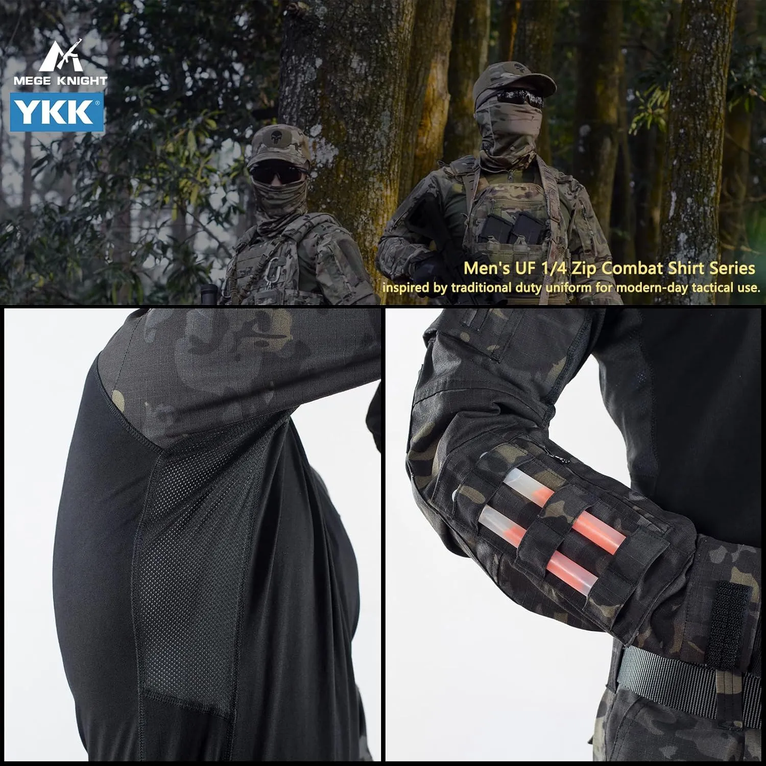 Camo Shirt Men OCP Combat Long Sleeve MC Camo Black Uniform Safari Clothes for Men Airsoft Outfit Army Military Surplus