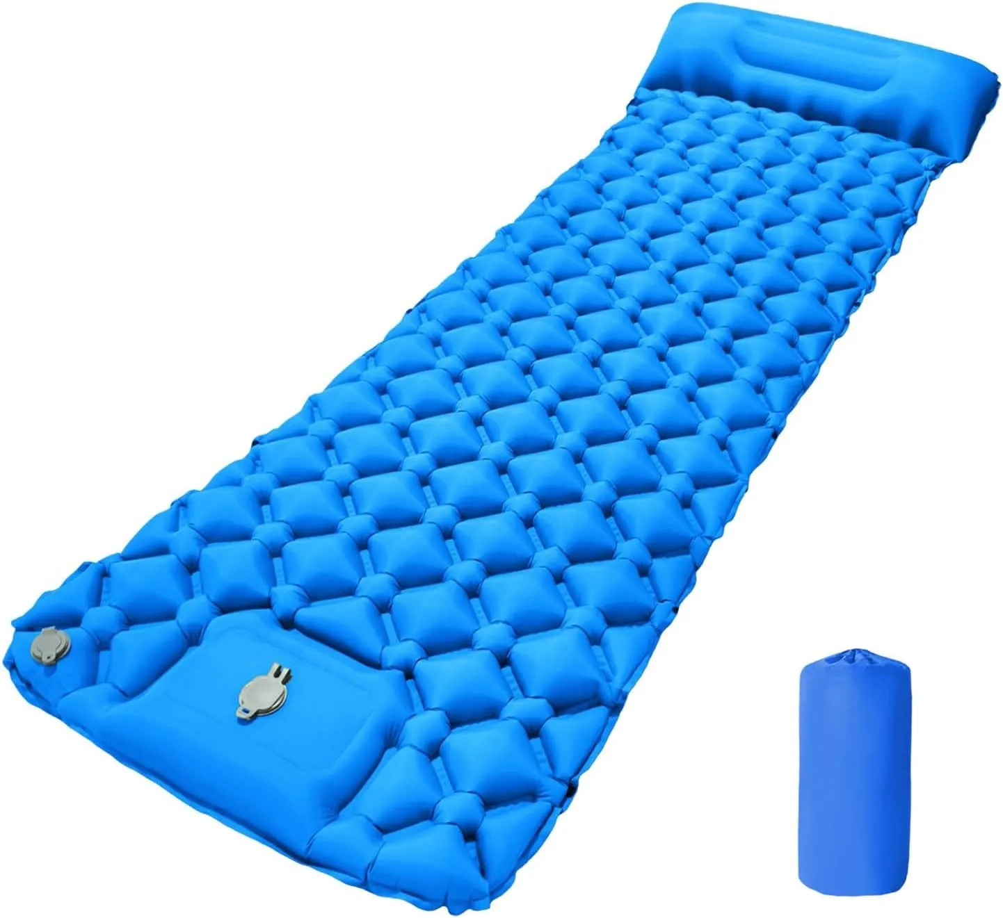 Camping Mattress Pad, 4 inThick Ultralight Inflatable Sleeping Mat with Built-in Pillow & Foot Pump | Waterproof Air Mattress for Tent Travel Includes Carry Bag for Hiking (A-Without Storage Bag)