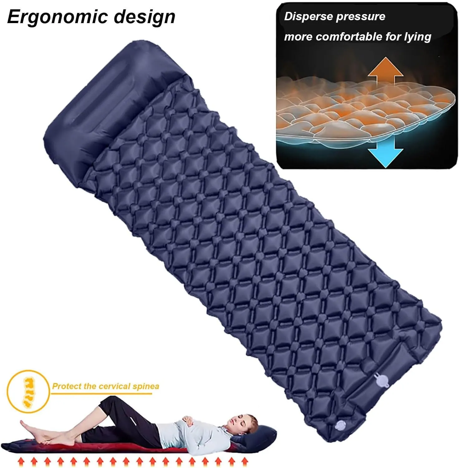 Camping Mattress Pad, 4 inThick Ultralight Inflatable Sleeping Mat with Built-in Pillow & Foot Pump | Waterproof Air Mattress for Tent Travel Includes Carry Bag for Hiking (A-Without Storage Bag)