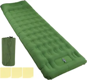 Camping Sleeping Pad, Inflatable Camping Mat,Olive Green Waterproof Ergonomic 60s Foot Inflation Anti Leakage Camping Sleeping Pad, for Backpacking Hiking Tent Traveling