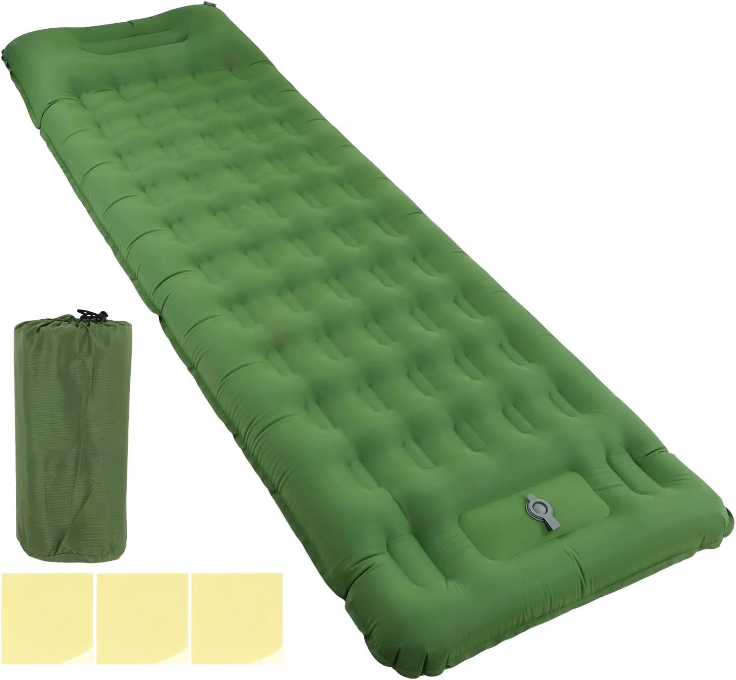 Camping Sleeping Pad, Inflatable Camping Mat,Olive Green Waterproof Ergonomic 60s Foot Inflation Anti Leakage Camping Sleeping Pad, for Backpacking Hiking Tent Traveling