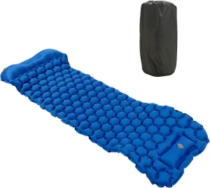 Camping Sleeping Pad Mat, Foot Press Inflatable Cushion Mattress, Sturdy 40D Nylon Fabric, TPU Laminate, for Tent Hiking Travel, Lightweight Compact, Easy to Store (Blue)