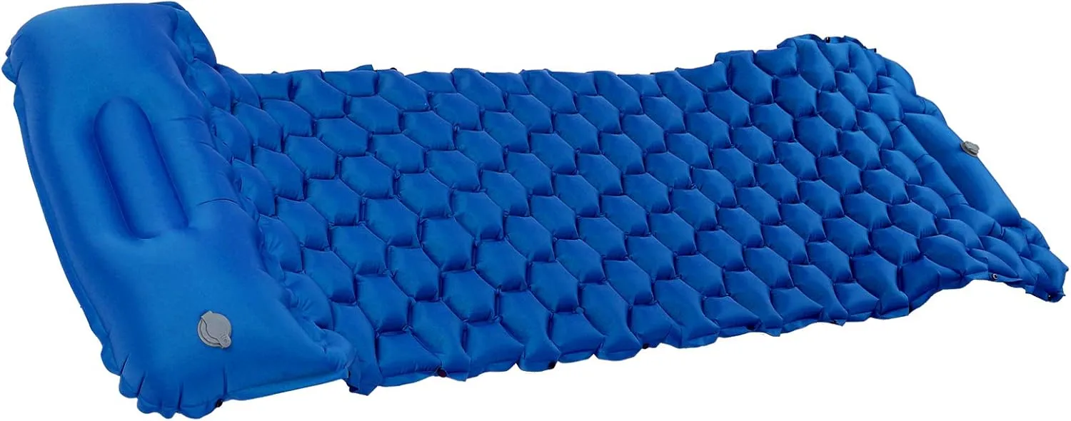 Camping Sleeping Pad Mat, Foot Press Inflatable Cushion Mattress, Sturdy 40D Nylon Fabric, TPU Laminate, for Tent Hiking Travel, Lightweight Compact, Easy to Store (Blue)