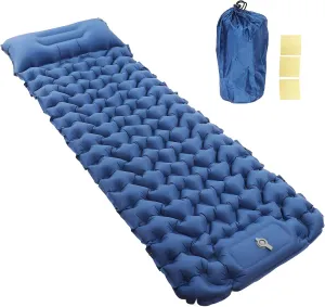 Camping Sleeping Pad Navy Blue Lightweight, Moistureproof, Inflatable Double Mattress with Storage for Outdoor Adventures