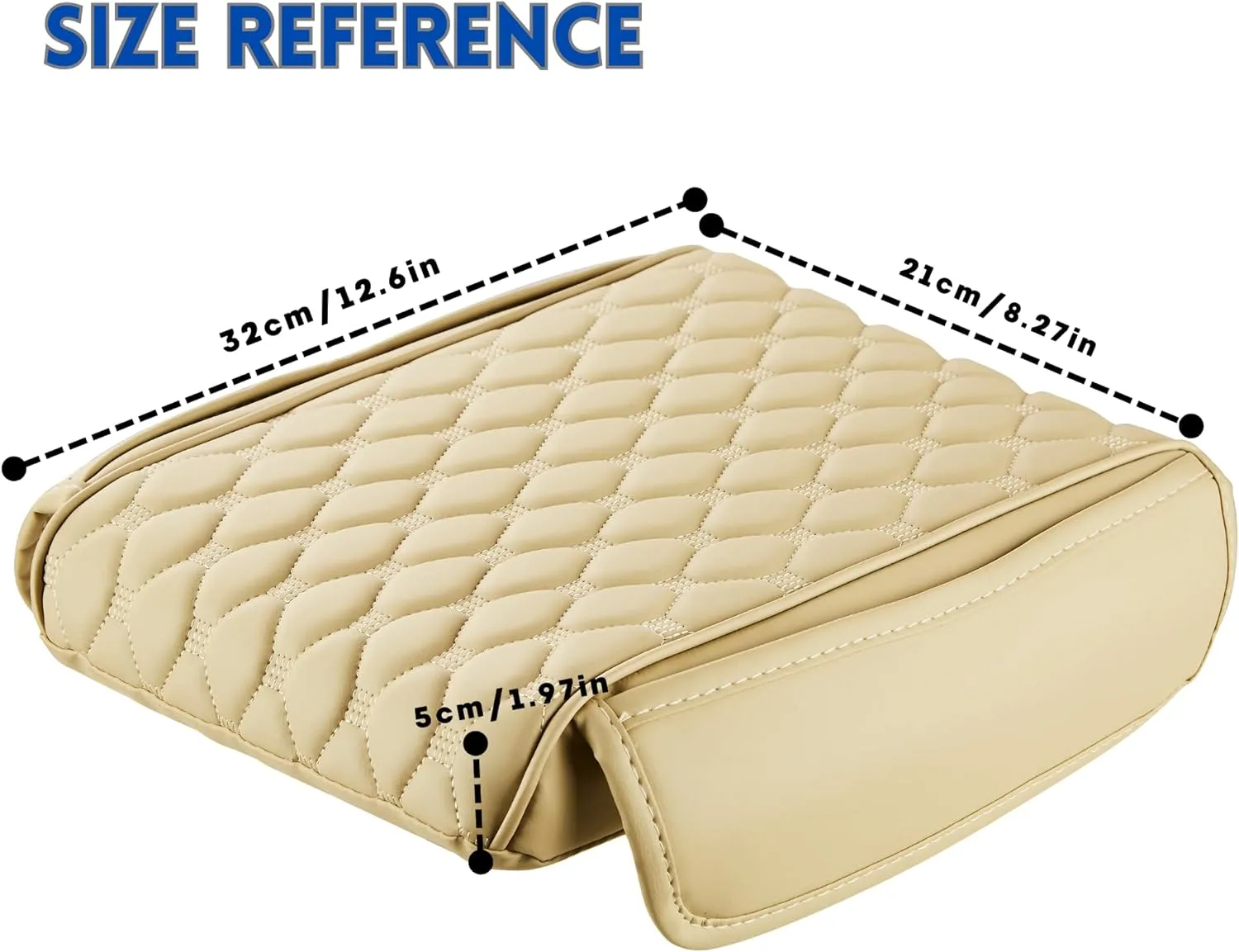 Car Armrest Cushion Pad Auto Center Console Cover with Storage Bag Memory Foam Arm Rest Console Pad Leather Universal Fit for Most Vehicles (Thick Pad, Beige)