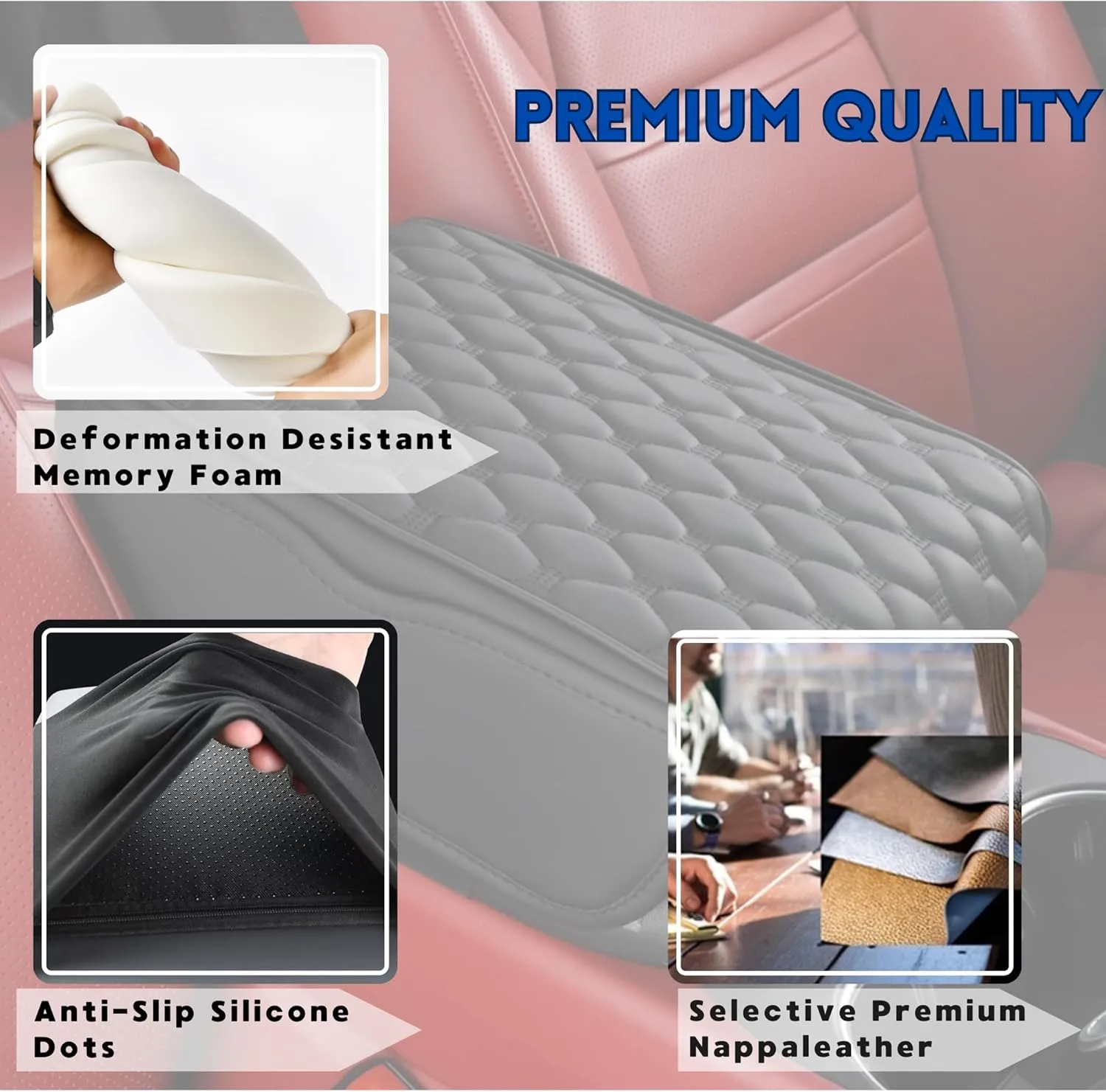 Car Armrest Cushion Pad Auto Center Console Cover with Storage Bag Memory Foam Arm Rest Console Pad Leather Universal Fit for Most Vehicles (Thick Pad, Beige)