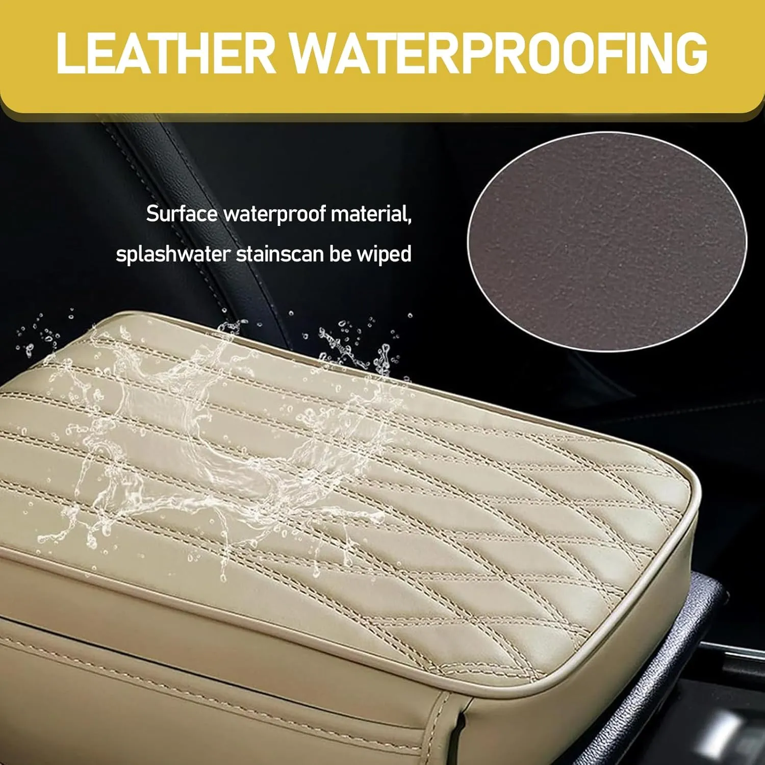 Car Center Console Armrest Cover, Memory Foam Pressure Relief Comfort Armrest Pad, Scratch-Resistant Leather Armrest Booster Pad with Side Storage Bag, Universal for Cars (Beige)