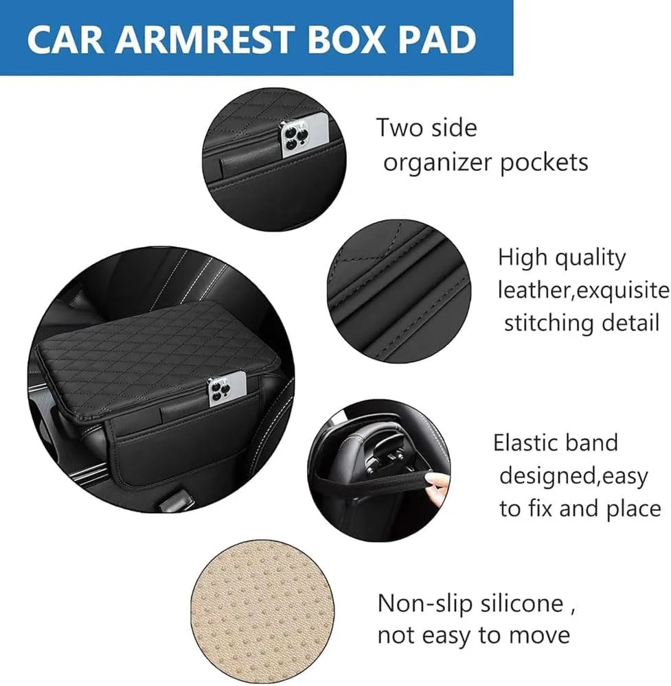 Car Center Console Cover for Nissan Kicks 2016-2021, Leather Armrest Box Pad Comfort Waterproof Arm Rest Cushion with 2 Storage Bags Accessories,C