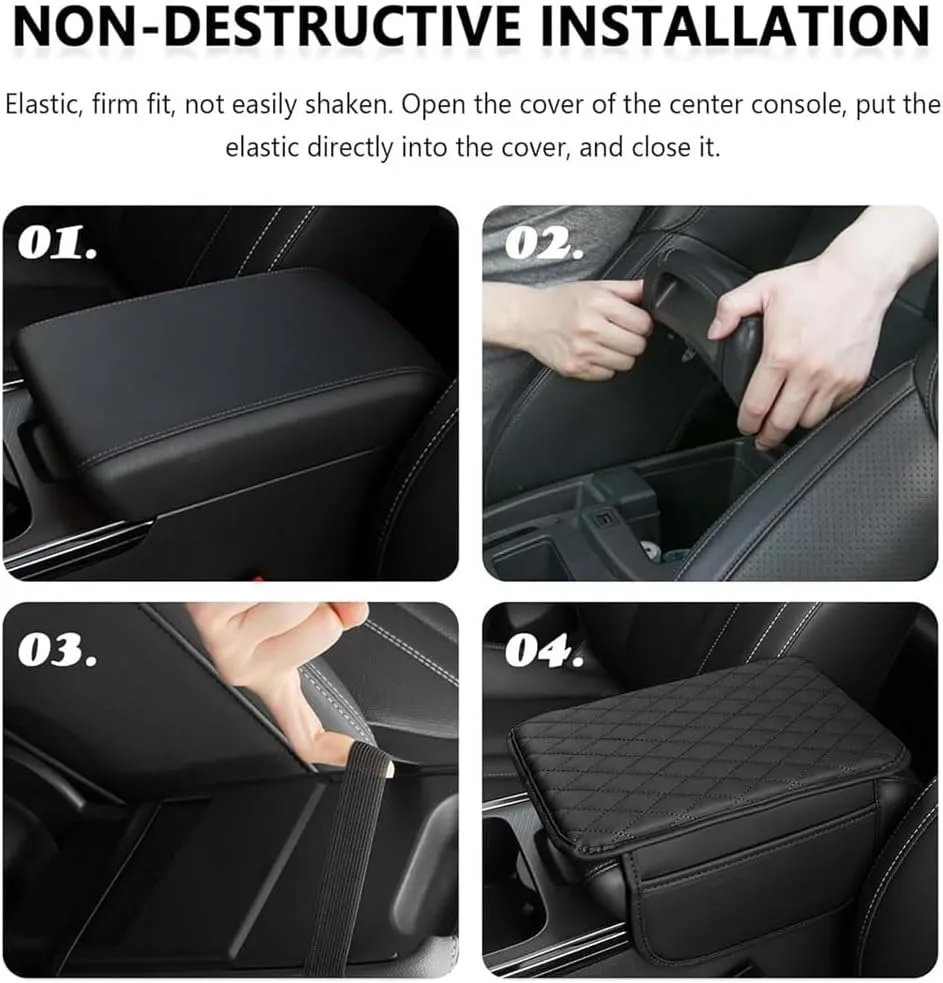 Car Center Console Cover for Nissan Kicks 2016-2021, Leather Armrest Box Pad Comfort Waterproof Arm Rest Cushion with 2 Storage Bags Accessories,C