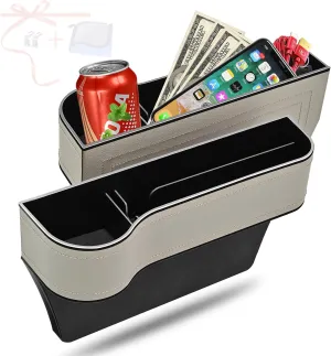 Car Seat Gap Filler Organizer, 2 Pack Multifunctional Car Seat Organizer, Auto Console Side Storage Box with Cup Holders 2 Seat Hooks for Drink, Car Organizer Front Seat for Holding Phone, Sunglasses