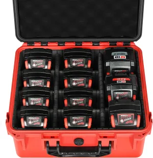 Case for Milwaukee M12 M18 Battery: Waterproof Battery Hard Carrying Storage Case with 9 Dividers for Milwaukee M18/M12 Tool Batteries 1.5/2.0/3.0/4.0/5.0/6.0/6.5/8.0/9.0/12.0-Ah/Charger (Case Only)