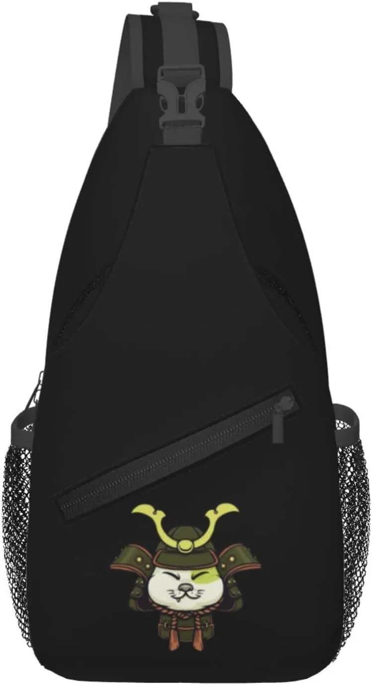 Cat Wearing A Samurai's Helmet Crossbody Bags For Women Men Chest Backpack Gym Shoulder Bag Travel Outdoor Sports Casual Crossbody Bags