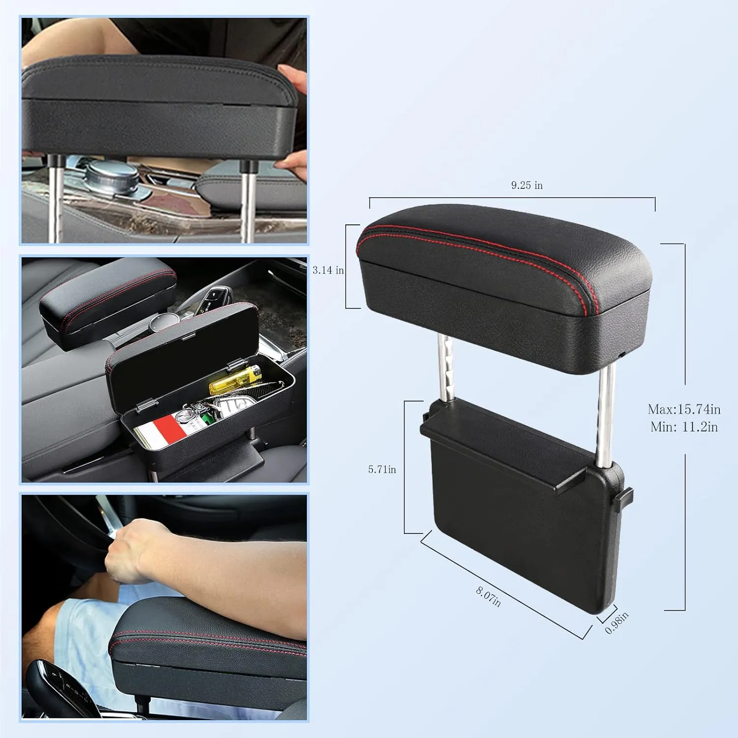 CDEFG Car Armrest Support Elbow Rest Pad Armrest Extender Console Storage Organizer Universal Fit for Most Cars