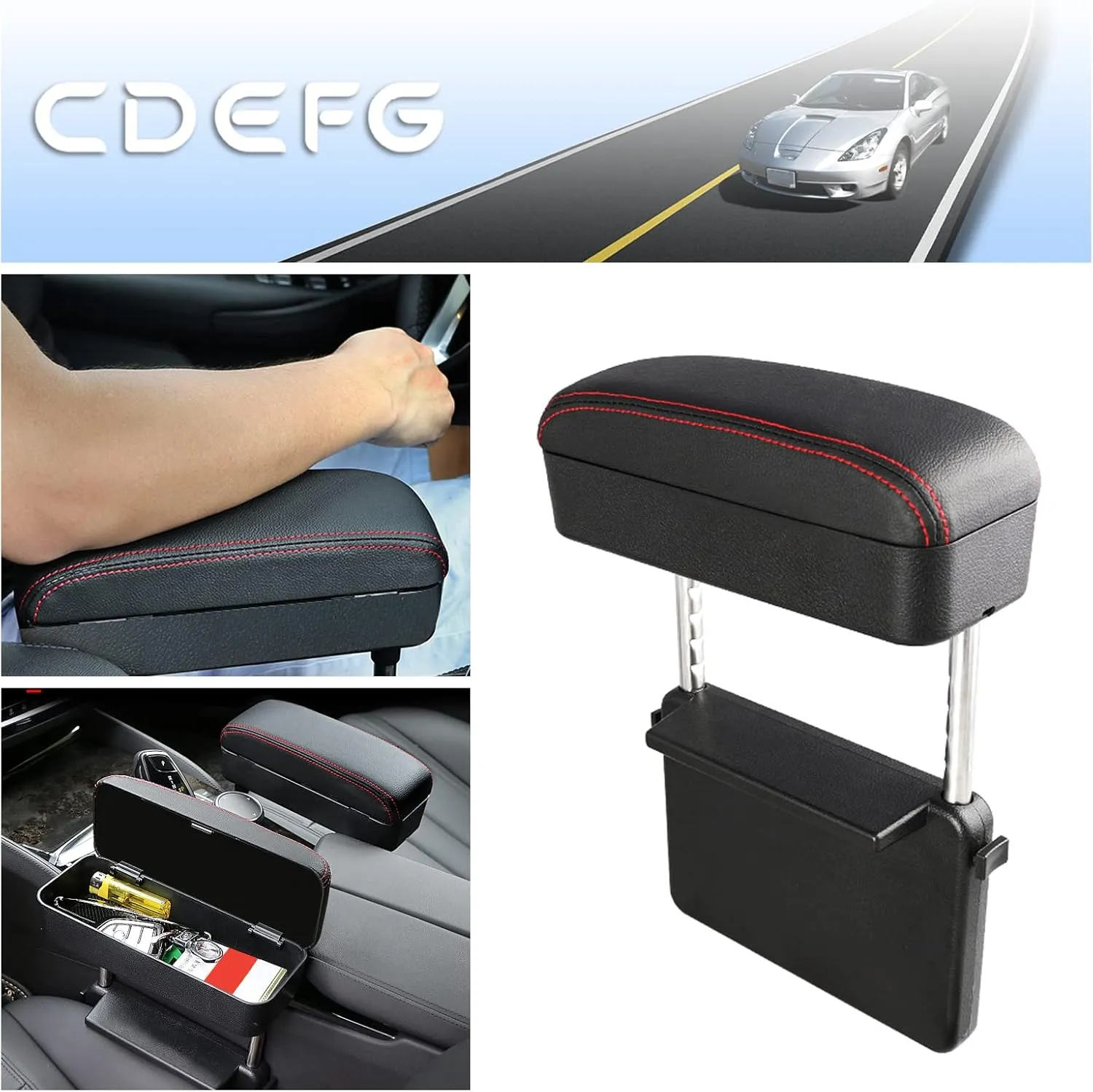 CDEFG Car Armrest Support Elbow Rest Pad Armrest Extender Console Storage Organizer Universal Fit for Most Cars