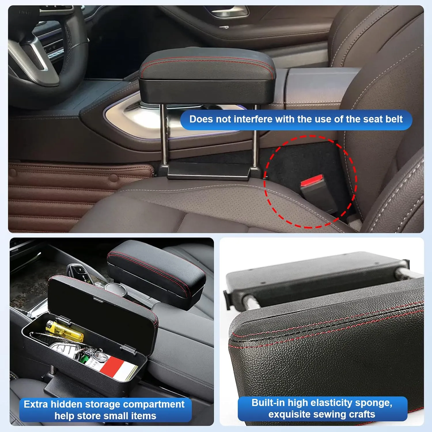 CDEFG Car Armrest Support Elbow Rest Pad Armrest Extender Console Storage Organizer Universal Fit for Most Cars