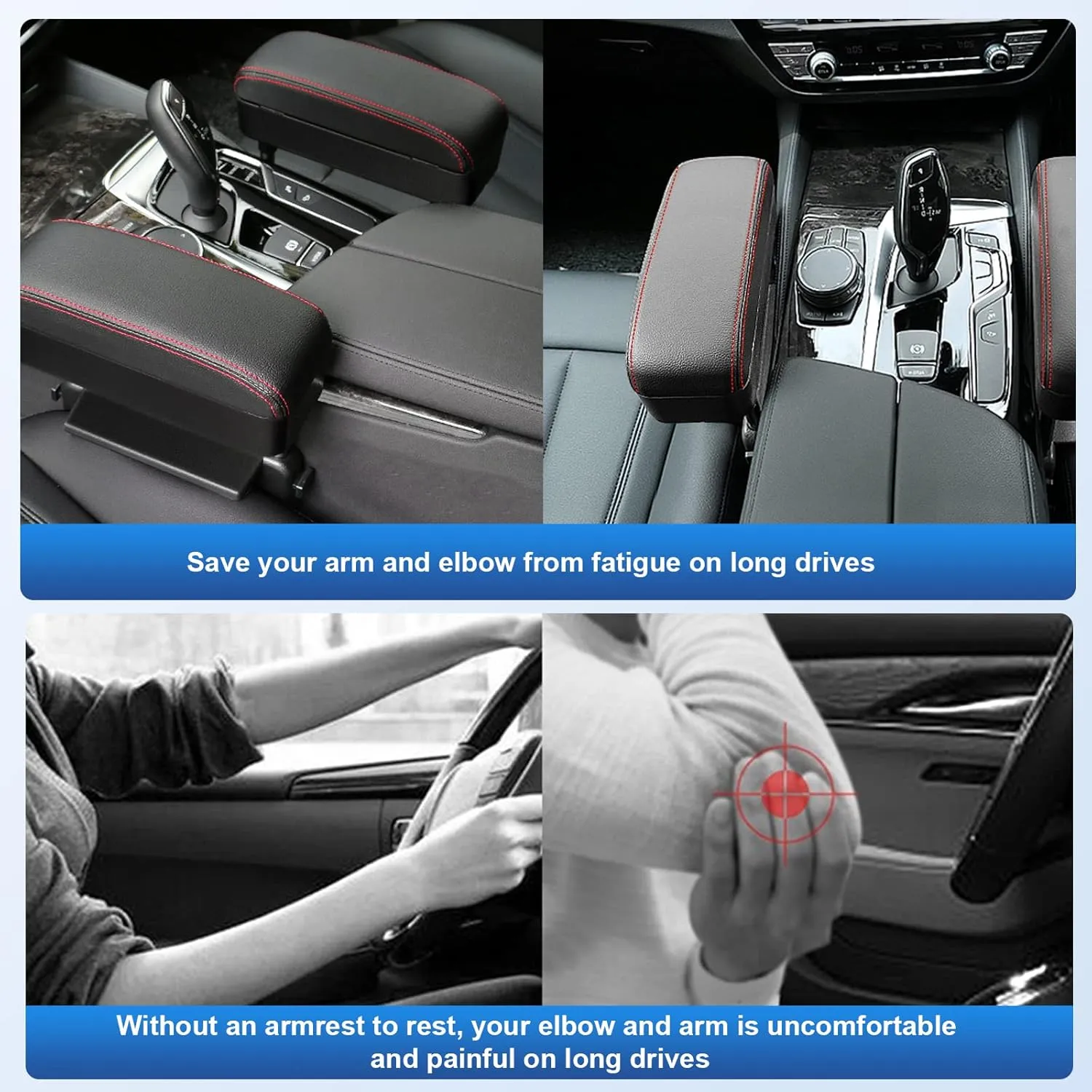 CDEFG Car Armrest Support Elbow Rest Pad Armrest Extender Console Storage Organizer Universal Fit for Most Cars