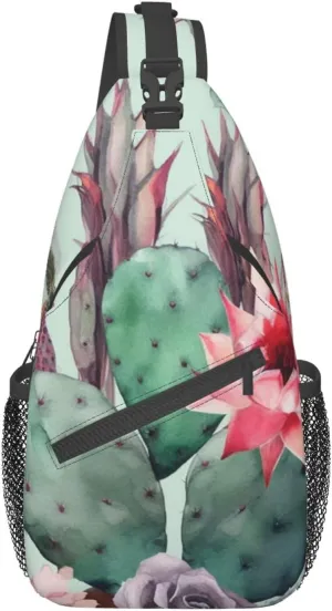 Chic Exotic Cactus Arrow Pattern Cross Chest Bag Crossbody Backpack for Women Men Sling Bag Travel Hiking Daypack