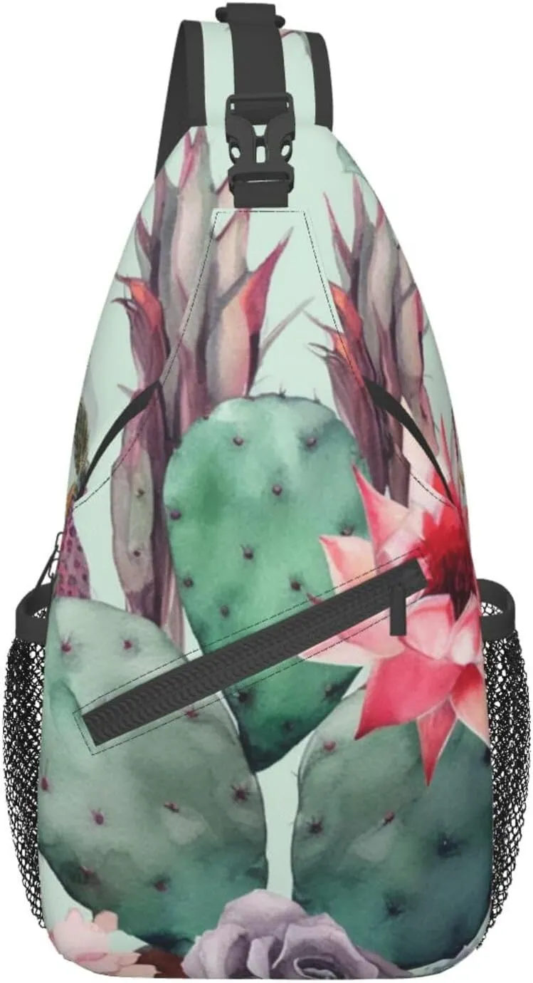 Chic Exotic Cactus Arrow Pattern Cross Chest Bag Crossbody Backpack for Women Men Sling Bag Travel Hiking Daypack