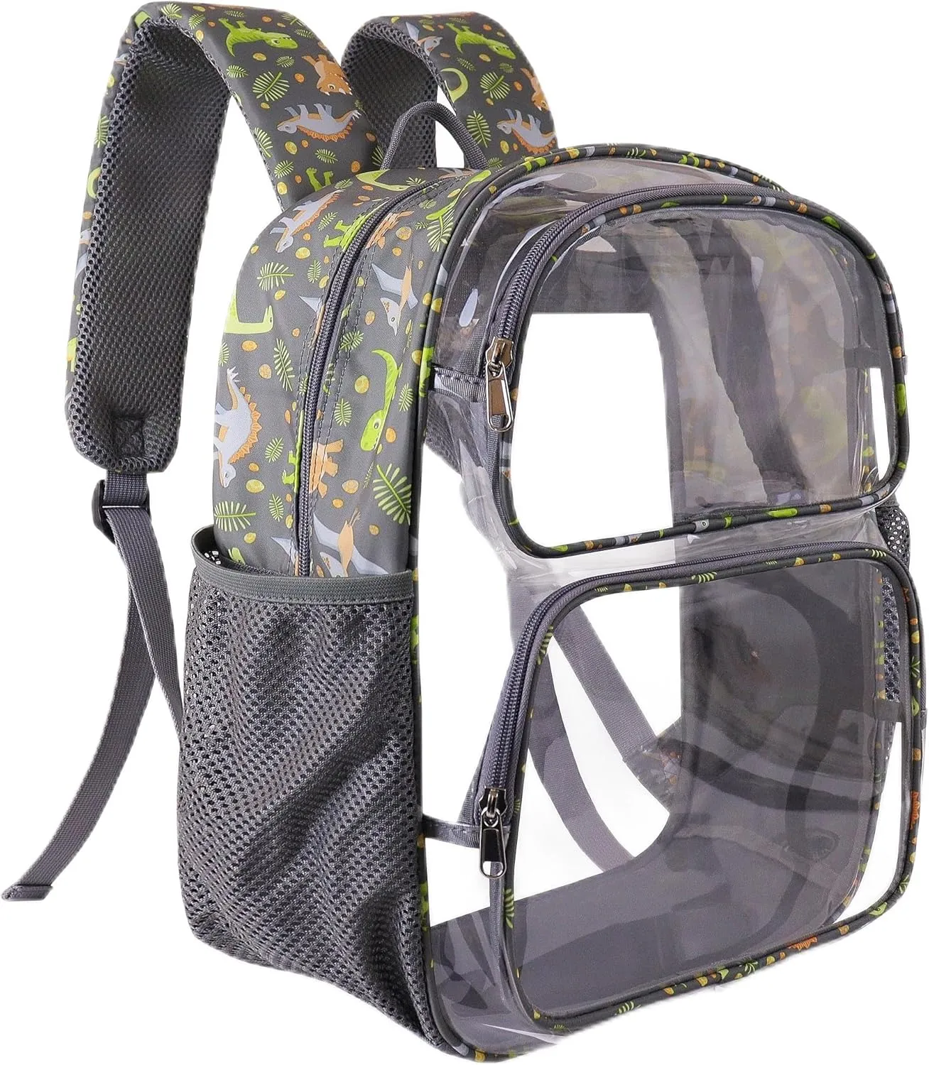 Clear Backpack,16'' Clear Backpack for Boys Heavy Duty School Backpacks See Through Bookbag for Kids 4 to 8,Gray Dinosaur