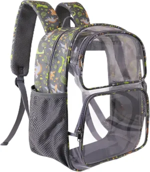 Clear Backpack,16'' Clear Backpack for Boys Heavy Duty School Backpacks See Through Bookbag for Kids 4 to 8,Gray Dinosaur
