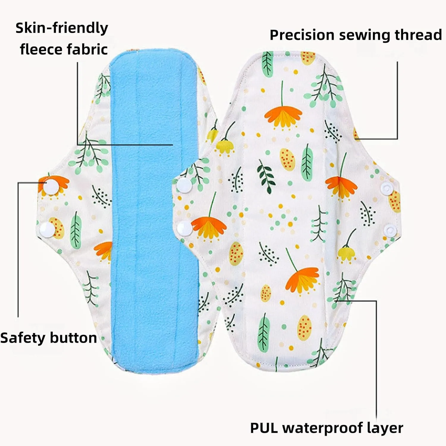 Cloth Menstrual Pads,Reusable Sanitary Pads,Washable Sanitary Pad with Wings,Women's Postpartum Cloth Pad,5pcs/Set,Pack of 4 1 Storage Bag,Suitable for Menstrual Period,Incontinence
