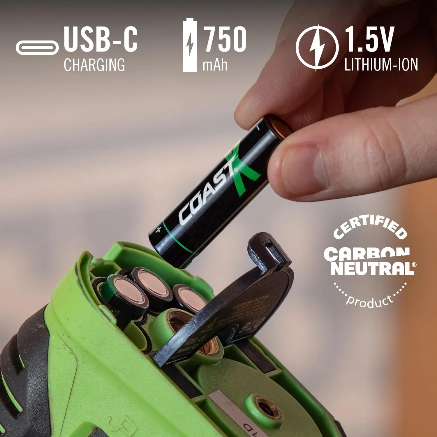 Coast AAA USB-C Rechargeable Batteries, ZITHION-X, Lithium Ion 1.5v 750 mAh, Long Lasting, Charges Under 1.3 Hours, Charging Cable Included, 8-Battery Pack