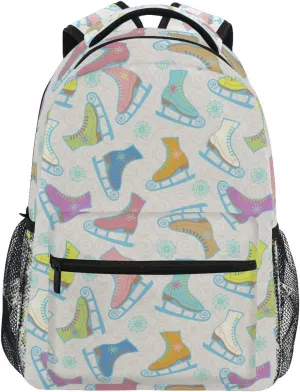 Colorful Ice Skates Snowflakes Boys Girls Kids School Backpacks Bookbag, School Bag Travel Backpack Daypack