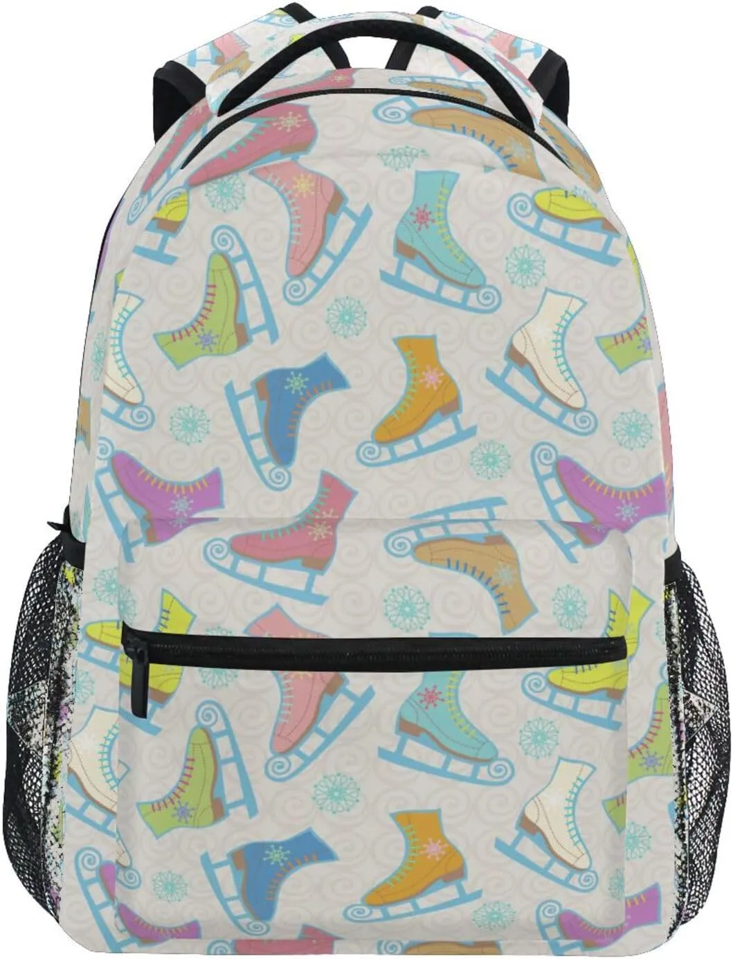 Colorful Ice Skates Snowflakes Boys Girls Kids School Backpacks Bookbag, School Bag Travel Backpack Daypack