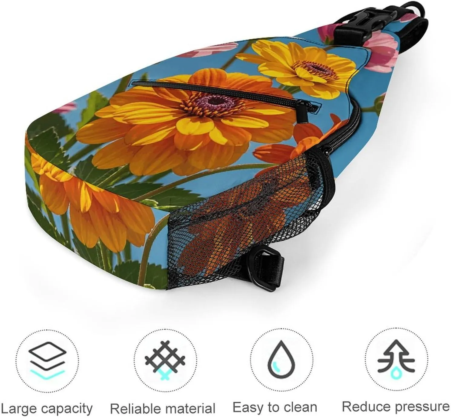 Colorful Spring Flowers Crossbody Bag, Sling Bag, Sling Backpack, Belt Bags for Travel Outdoors Hiking
