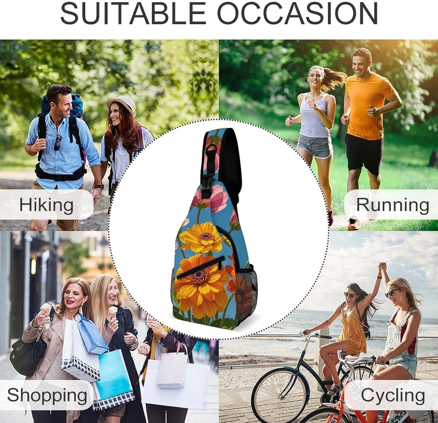 Colorful Spring Flowers Crossbody Bag, Sling Bag, Sling Backpack, Belt Bags for Travel Outdoors Hiking
