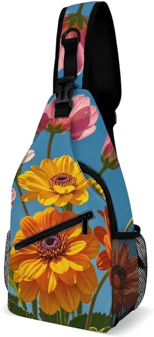 Colorful Spring Flowers Crossbody Bag, Sling Bag, Sling Backpack, Belt Bags for Travel Outdoors Hiking
