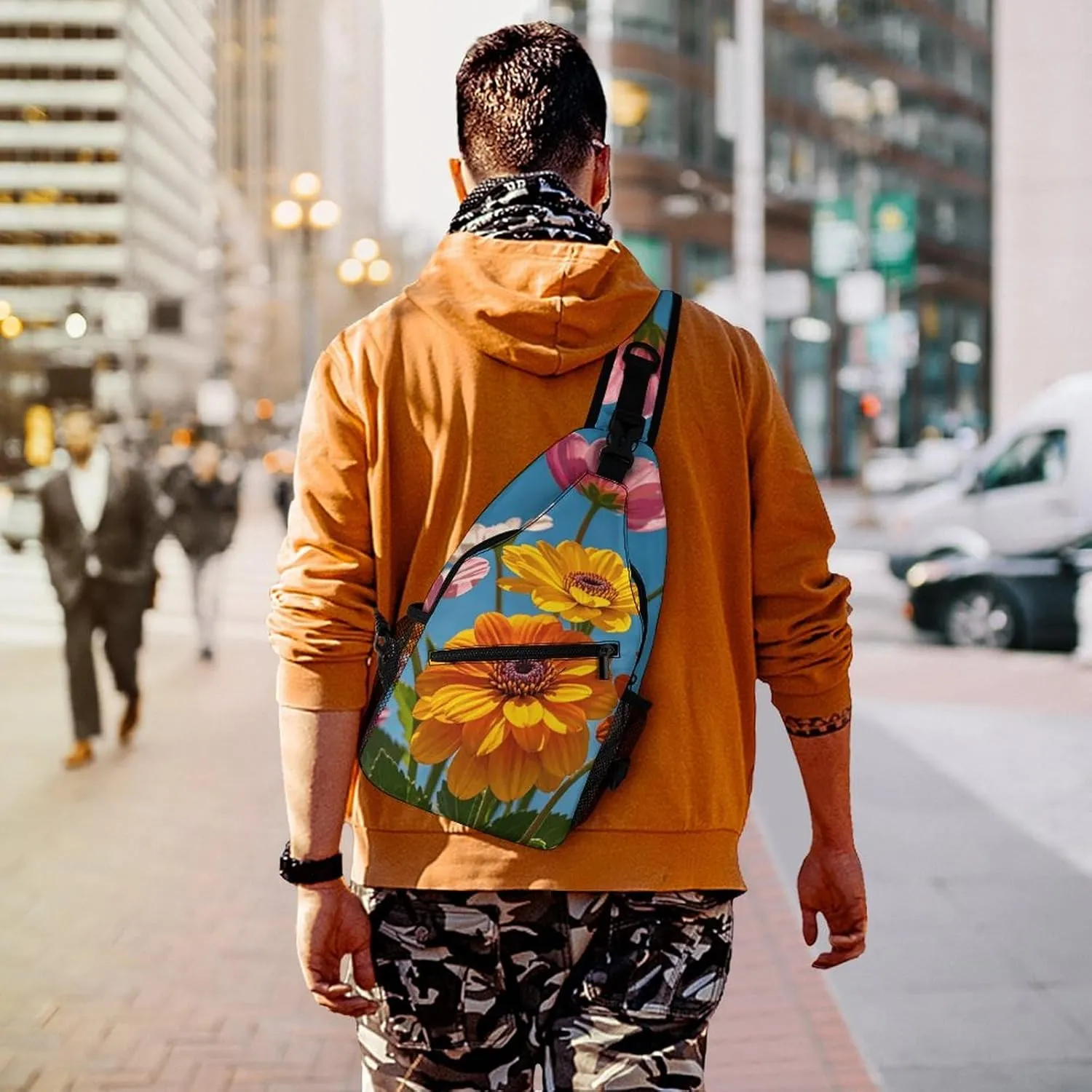 Colorful Spring Flowers Crossbody Bag, Sling Bag, Sling Backpack, Belt Bags for Travel Outdoors Hiking