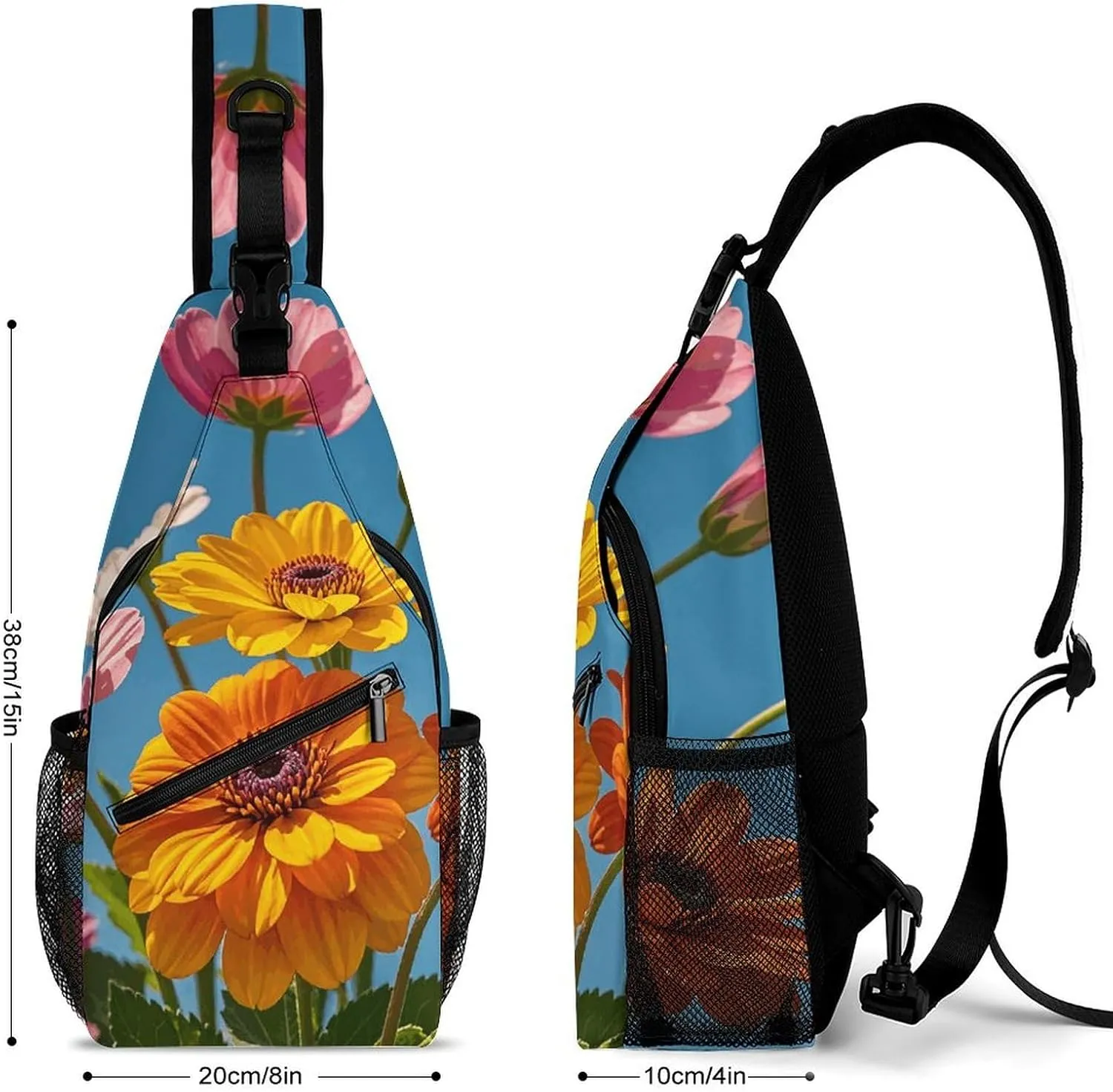 Colorful Spring Flowers Crossbody Bag, Sling Bag, Sling Backpack, Belt Bags for Travel Outdoors Hiking