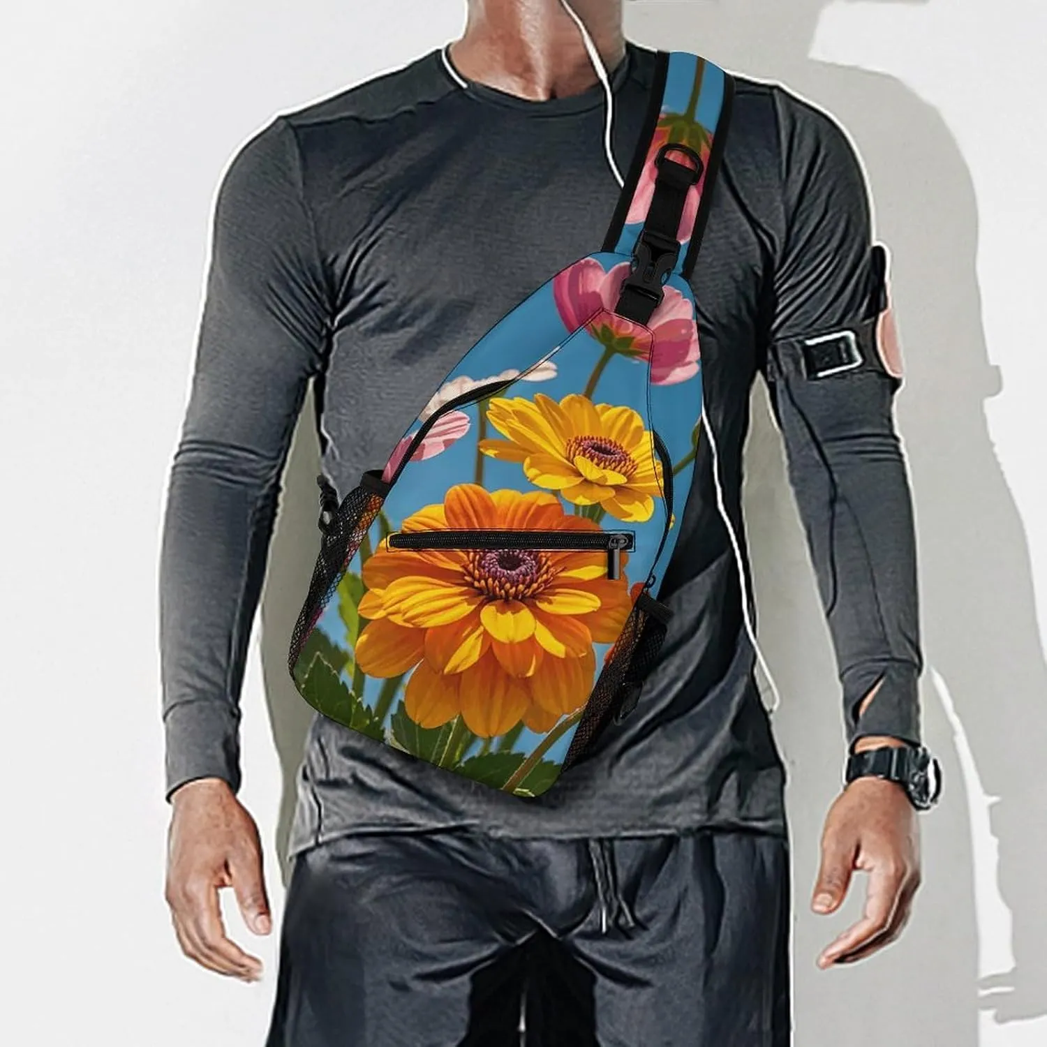 Colorful Spring Flowers Crossbody Bag, Sling Bag, Sling Backpack, Belt Bags for Travel Outdoors Hiking